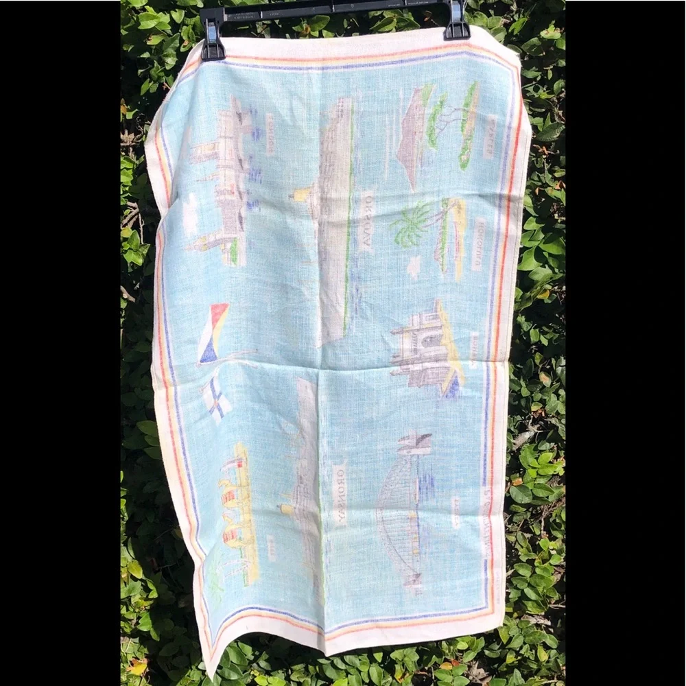 Vintage ULSTER Pacific Orient Ship Boat Ocean Liner Travel 60s Irish Linen Towel